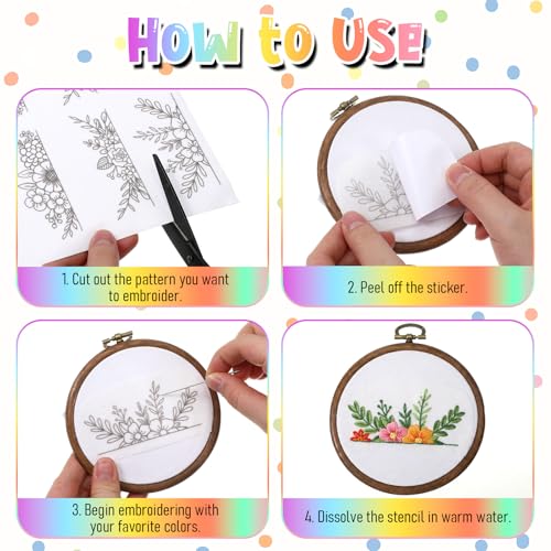 4 Sheets Embroidery Paper Wash Away - Water Soluble Stabilizer for Embroidery Patterns, Stick and Stitch for Hand & Machine Sewing, Stitch Book Supplies & Accessories