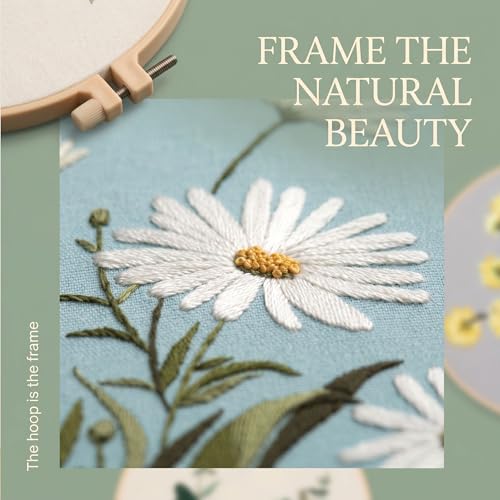 Harimau Adult Beginner Embroidery Starter Kit, Complete Set with 4 Patterns, 2 Hoops, Needles, Scissors, Instruction Guide & Stitching Video Tutorials - color: Floral8 pattern