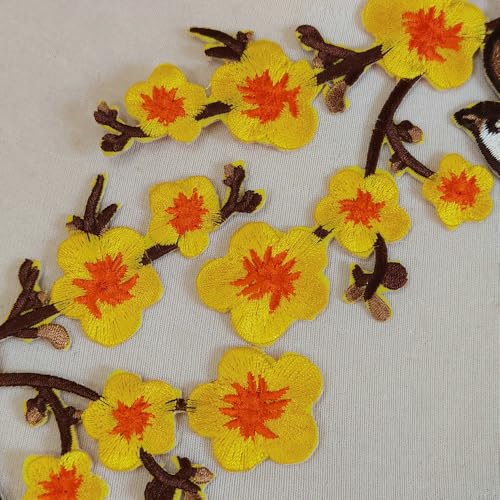 1pair Quince Sakura Flower Embroidery Iron On Applique Patches (Yellow) - color: Yellow