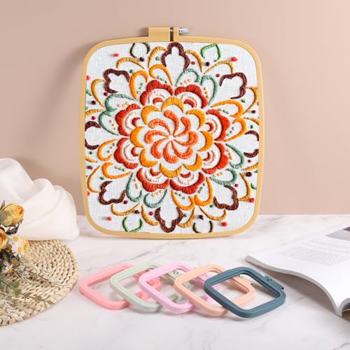 PATIKIL 5 Pieces 2.8" x 3" Square Embroidery Hoops, Adjustable Cross Stitch Hoops Ring ABS Plastic Embroidery Frame Punch Needle Hoop for Sewing, Needlework, DIY Craft, Beige Yellow - color: Beige Yellow, size: 2.8" x 3"