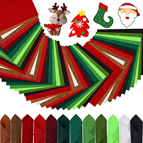 Macarrie 200 Pcs Christmas Felt Fabric Sheets 4x4 Inch 1mm Thick