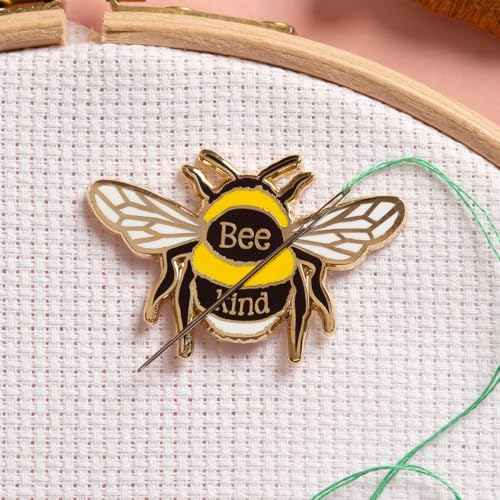 Caterpillar Cross Stitch Bumblebee 'Bee Kind' Needle Minder for Cross Stitch, Sewing, Embroidery and Needlework Craft Accessories, Enamel and Magnetic