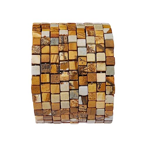 BEADIA Natural Brown Picture Jasper Square Stone Beads 4x4mm 85pcs Cube Loose Semi Gemstone Beads for Jewelry Making Design - color: Brown Picture Jasper