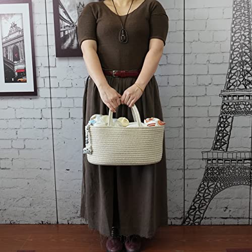 XUANGUO Cotton Rope Baby Diaper Caddy Organizer Basket with Handles Oatmeal - color: oatmeal, size: Regular
