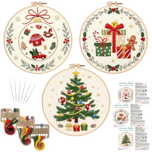 Nuberlic 3 Pack Christmas Embroidery Kit for Beginners - color: Christmas