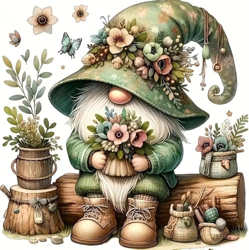 DYAIANGMU Gnome Stamped Cross Stitch Kit for Adults 13.7x13.7 inches - color: gnome-13