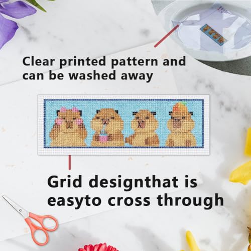 INFUNLY 6PCS Horizontal Animals Cross Stitch Bookmarks Kits 3×8.5inch Brave Penguin Stamped Embroidery Bookmark Set Pets Cats Dogs Needlepoint Bookmark Kit with Instruction for Book Lovers Writer - style: Horizontal Animals