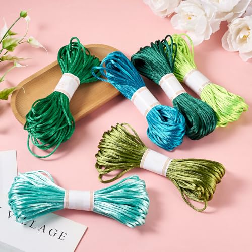 Elecrelive 126 Yards Rattail Silk Cords Embroidery Floss Bracelet String - color: Green 6 Colors