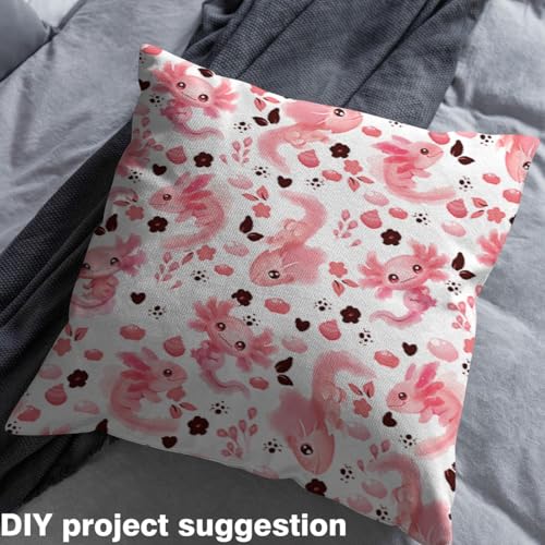 Pink Axolotl Pattern Fabric by The Yard Cartoon Style Lovely Wildlife Soft Polyester Sewing Craft Flowers Leaves Cute Animal DIY Sewing Fabric for Kids Sofa Chair,1 Yard,White Pink - color: Axolotl, size: 1 Yard