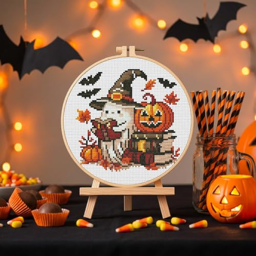 Stamped Cross Stitch Kits for Beginners Adults-Ghost,with Embroidery Hoop - color: Ghost-2605