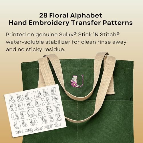 Stick and Stitch Embroidery Patterns, Floral/Alphabet Designs, Water Soluble Embroidery Stabilizer Transfer Paper, Beginner Hand Embroidery Kit for Gifts (Floral Alphabet) - color: Floral Alphabet