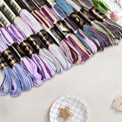 12 Skeins 105 Yards Purple Embroidery Thread Variegated Cross Stitch Floss Bulk 6 Ply Polyester Yarn Colorful Friendship Bracelet String for Sewing Making Needlecraft Knitting Stitching DIY - color: Dark Purple