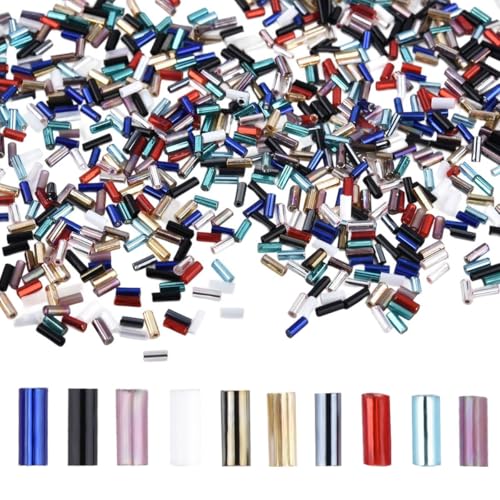 1900pcs 2x5mm Multicolor Sparkle Glass Bugle Beads Tube Seed Beads for Earring Bracelet Necklace Jewelry DIY Craft Making - color: Multicolor 2x5mm