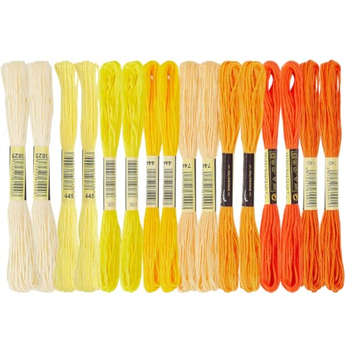 16 Skeins 131 Yards Multicolor Embroidery Thread Set 6 Ply 1.2mm Cotton Cross Stitch Embroidery Floss Friendship Bracelet String for Bracelet Making Knitting Stitching Sewing Crafts (Yellow) - color: Yellow