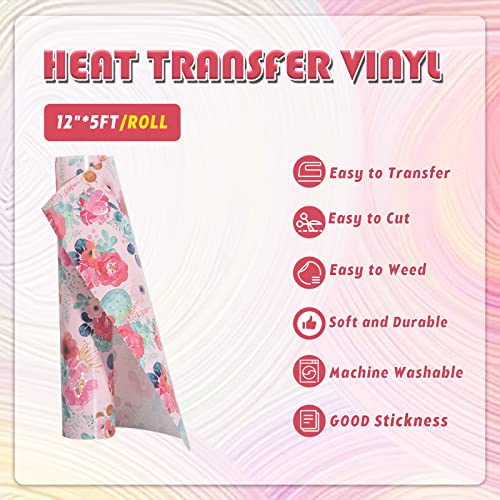 Tintnut Pink Rose Heat Transfer Vinyl Roll, 10 Pcs 12"x5ft Iron on Vinyl - color: Pink
