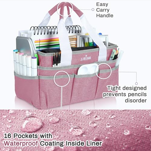 JJRING Craft Organizer Tote Bag Art Storage Caddy Pink - color: Pink, size: Small