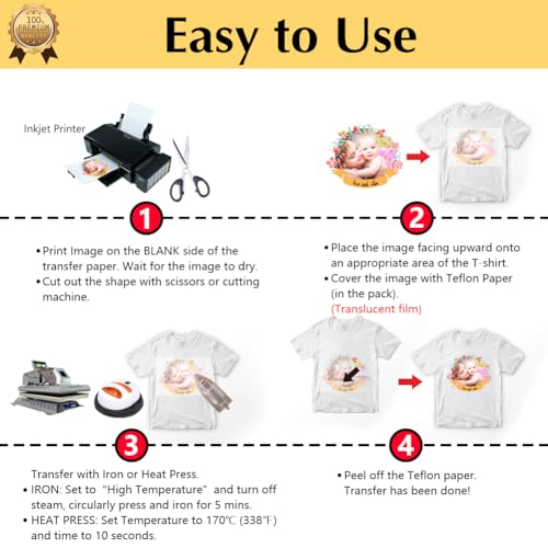 TransOurDream Upgraded Iron on Heat Transfer Paper for T Shirts (20 Sheets, 8.5x11) Iron on Transfers for Light Fabric Printable Heat Transfer Vinyl for Inkjet Printer (TOD-4) - color: Light, size: 20 Sheets
