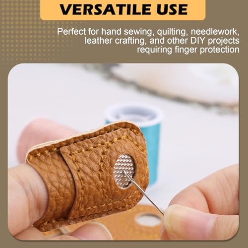 Leather Thimbles Finger Protectors for Hand Sewing, 4 Pcs 2 Sizes