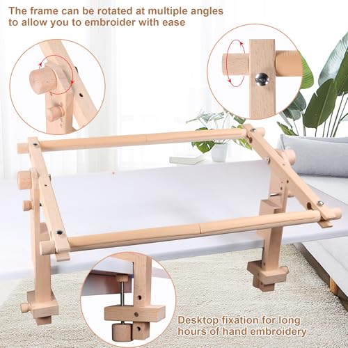 Simple Embroidery Frame and Embroidery Holder Combo Set，Beech Wood Fixable Desktop Cross Stitch Scroll Frame, Quilting Frames, Stitching Frame for Sewing, Cross Stitch, Needlepoint Holder - style: 21" x 12"