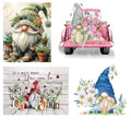 Tiwabb 4 Pack Gnome Flower Stamped Cross Stitch Kits for Adults Beginners - color: 4 Pack Gnome13.8x13.8-12x16in