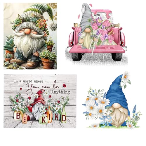 Tiwabb 4 Pack Gnome Flower Stamped Cross Stitch Kits for Adults Beginners - color: 4 Pack Gnome13.8x13.8-12x16in