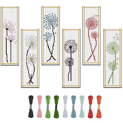 FREEBLOSS 6 Set Cross Stitch Bookmark Kit Dandelion Pattern 8''x2.4'' 11CT - style: Dandelion