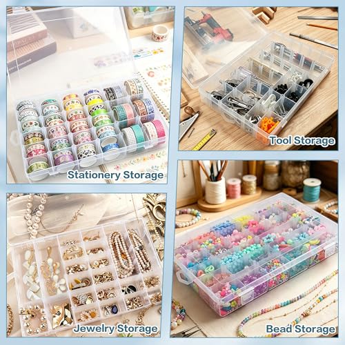 DILIBRA 5 Pack 36 Grids Large Plastic Organizer Box with Adjustable Divider - size: 5 Pack 180 Grids