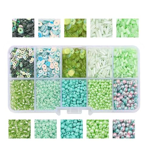 10 Color Small Assorted Glass Seed Beads, Loose Sequins(Green) - color: Green