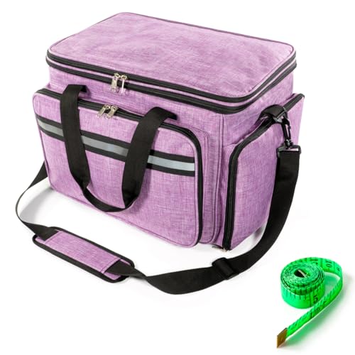 LOLE Yarn Organizer Tote – Large Knitting & Crochet Storage Bag with Clear Top, Dividers, Grommet Yarn Feed & Accessory Pockets – Portable Craft Project Bag