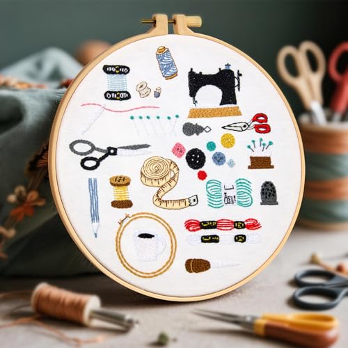 Crafmanoe Hand Embroidery Kits for Beginners Adults, Crewel Embroidery DIY Kits, Stamped Cross Stitch Kits for Beginners Adults Craft Kits for Women, Entire Set of Embroidery Supplies & Video Tutorial - color: H1075, size: 8Inch
