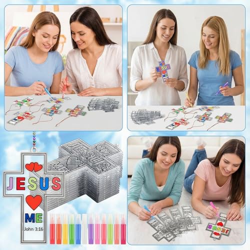 Blueweenly 72 Pcs Christian Cross Suncatchers Craft Kit Bulk, Cute - style: Cute