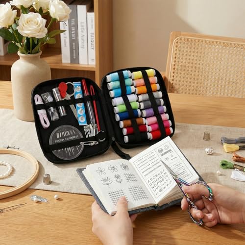 Kegeeei 1 Set Portable Embroidery Stitch Book Kit, Embroidery Sampler Practice Book with Complete Sewing Set, All-Scenario Stitch Guide & Tutorials for Beginners & Craft Lovers