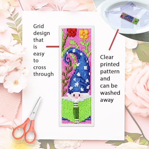 ORIGACH 6 Set Gnome Reading Cross Stitch Bookmark Kit for Beginner - style: Gnome Reading