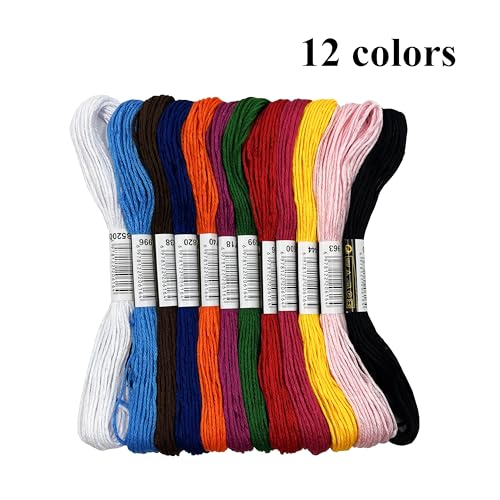 12 Colors Embroidery Thread Set with DMC Codes - 8m Each Skein, Premium Cotton Sewing Floss for Cross Stitch & Needlecraft - color: 12 Colors
