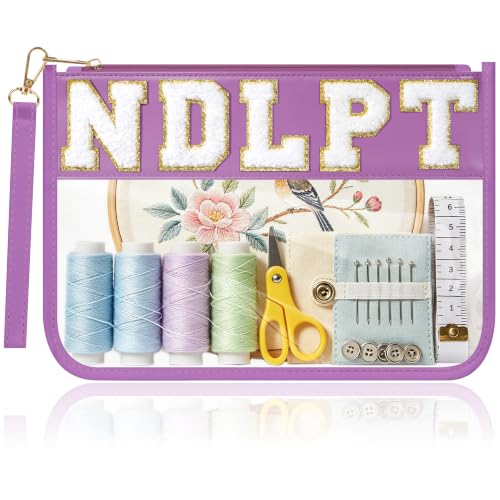 BuyCard Needlepoint Project Bag, NDLPT Clear Zipper Pouch Sewing Gifts Bag - color: Purple
