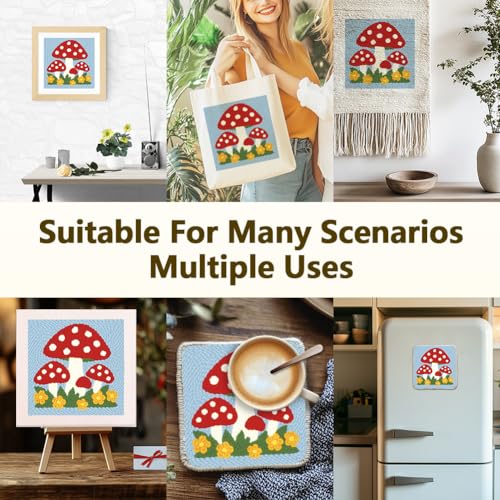 Doodlream Mushroom DIY Punch Needle Embroidery Kit for Adult Beginner, 9.4" Mushroom Punch Stitching Craft Set for Starter with Frame, Fabric Pattern, Threader, Yarn, Pinch Needle - color: Mushroom