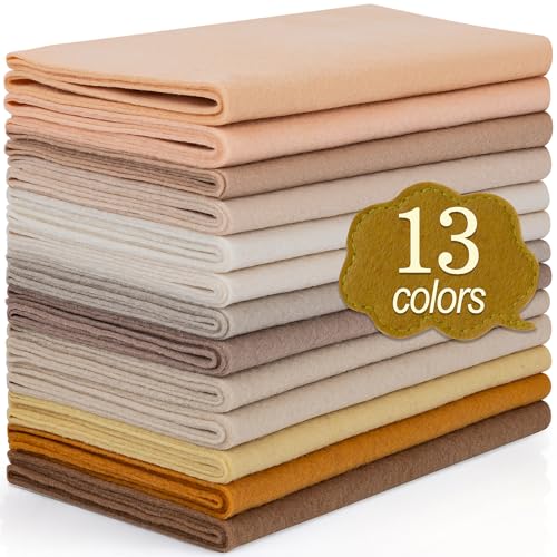 XSEINO 13 Rolls 8"x35" 1.4mm Thick Soft Felt Fabric Sheet 13 Assorted Light Brown Series Colors Felt Pack for DIY Craft Sewing Squares Nonwoven Patchwork - color: Light Brown Hues