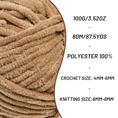 Chenille Yarn for Crocheting Size 5 Bulky Yarn 3 Deep Khaki - color: 3 Deep Khaki