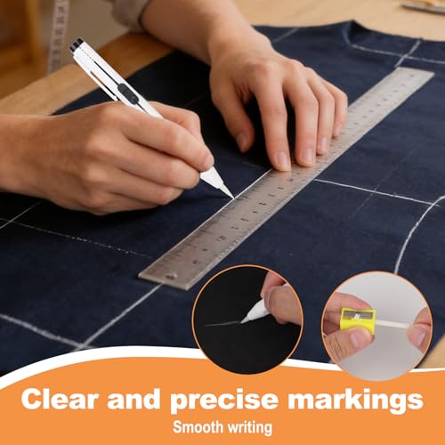 Fukaisu 28pcs Fabric Chalk Pen Set, White Chalk Cartridge Set Tailor Pencils Marking Tool for Sewing Quilting Dressmaking DIY Crafts Supplies