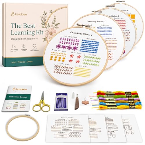 Bradove Classic Embroidery Learning Kit for Adults and Kids - color: A-Learning Stitches