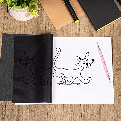 100 Sheets White Tracing Paper 100 Sheets Carbon Transfer Paper and 5 Pieces Ball Embossing Styluses for Wood Burning Craft, Paper, Canvas and Other Art Craft Surfaces - color: Black, White