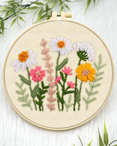 ERKOON Punch Needle Kit Beginners Adults, DIY Easy Flower Embroidery Set for Starter Art Craft, Needling Punching Project with Patterns, Tools, Yarns, Hoop, Instruction (Colorful Daisies) - color: Colorful Daisies