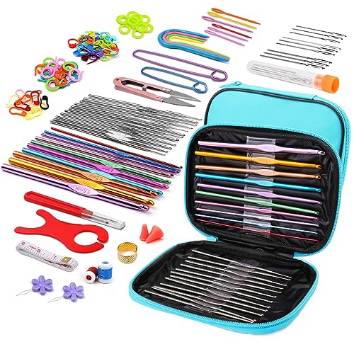 IMZAY 110 Pcs Crochet Hooks Set 0.6–6.5mm Crochet Needles for Yarn - color: Blue, size: 110 Pcs