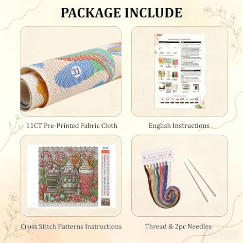 WUSARPLY Christmas Stamped Cross Stitch Kits for Beginners Adults - color: J139