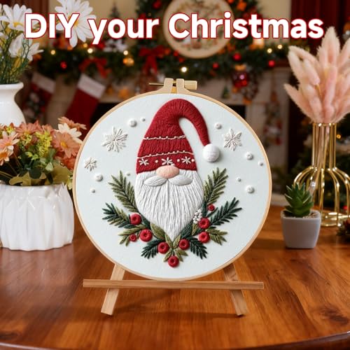BBLYBD Christmas Embroidery Kit, 4 Set Embroidery DIY Starter Kit, Cross Stitch Kits with Pre-Printed Embroidery Fabric, Hoops, Step-by-Step Instructions, Color Threads & Needles (Christmas-4 Set) - color: Christmas-4 Set