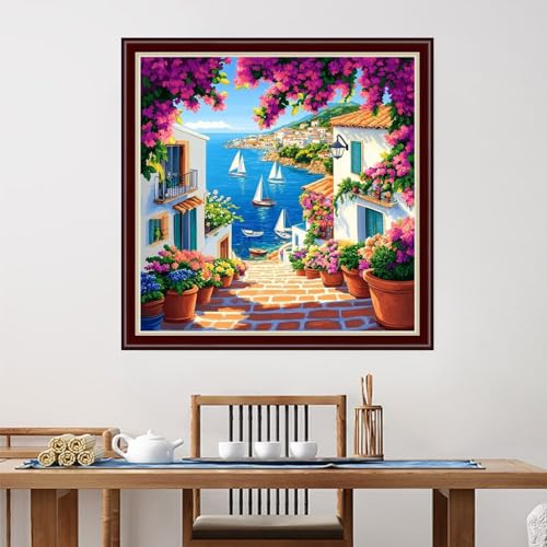 Funchey Counted Cross Stitch Kits for Adults Needlepoint Kits Unprinted Cross Stitching Embroidery Kit 11CT Cross Stitch Supplies&Seaside Scenery 18x18 inch - color: DIYCrafts01