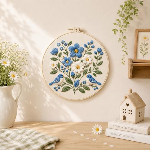 ARTopet 2Pcs Embroidery Kit for Adults Beginners Flower DIY Craft Starter Set Cotton Needlepoint Set with 7.87In Hoop Threads Tools Perfect Gifts for Hobbyists to Create Wall Art-04 - color: 2Pcs-04