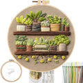 FONNUY Green Plant Embroidery Kit, Petite Potted Plants Patterns, Cross Stitch Kits for Adults and Beginners, Handmade Crafts with Printed Pattern Set, Thread Needlework, 8'' Hoop (Green A01) - color: Green A01