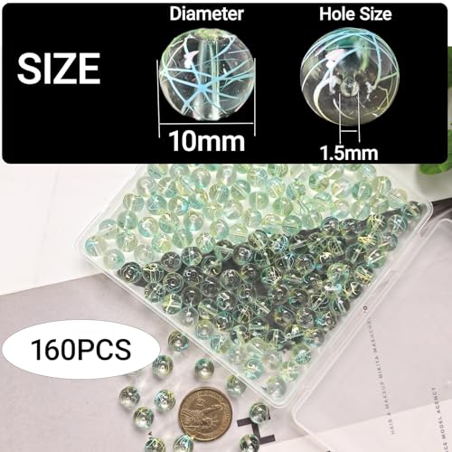 10mm Hand-Drawn Glass Beads Bulk 160pcs Yellow SkyBlue Round - color: Yellow&Sky 10mm