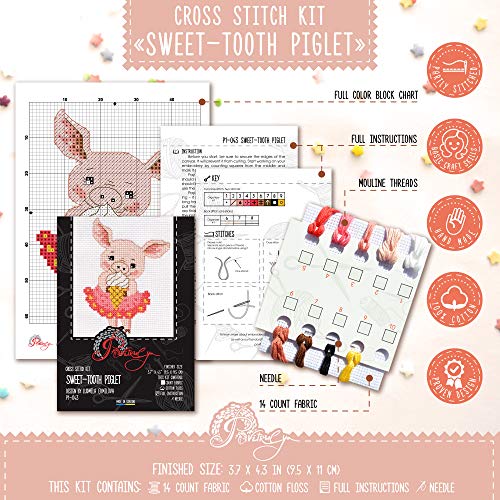 Povitrulya Counted Cross Stitch Kit 'Sweet Tooth' - DIY Embroidery Set - color: Piglet